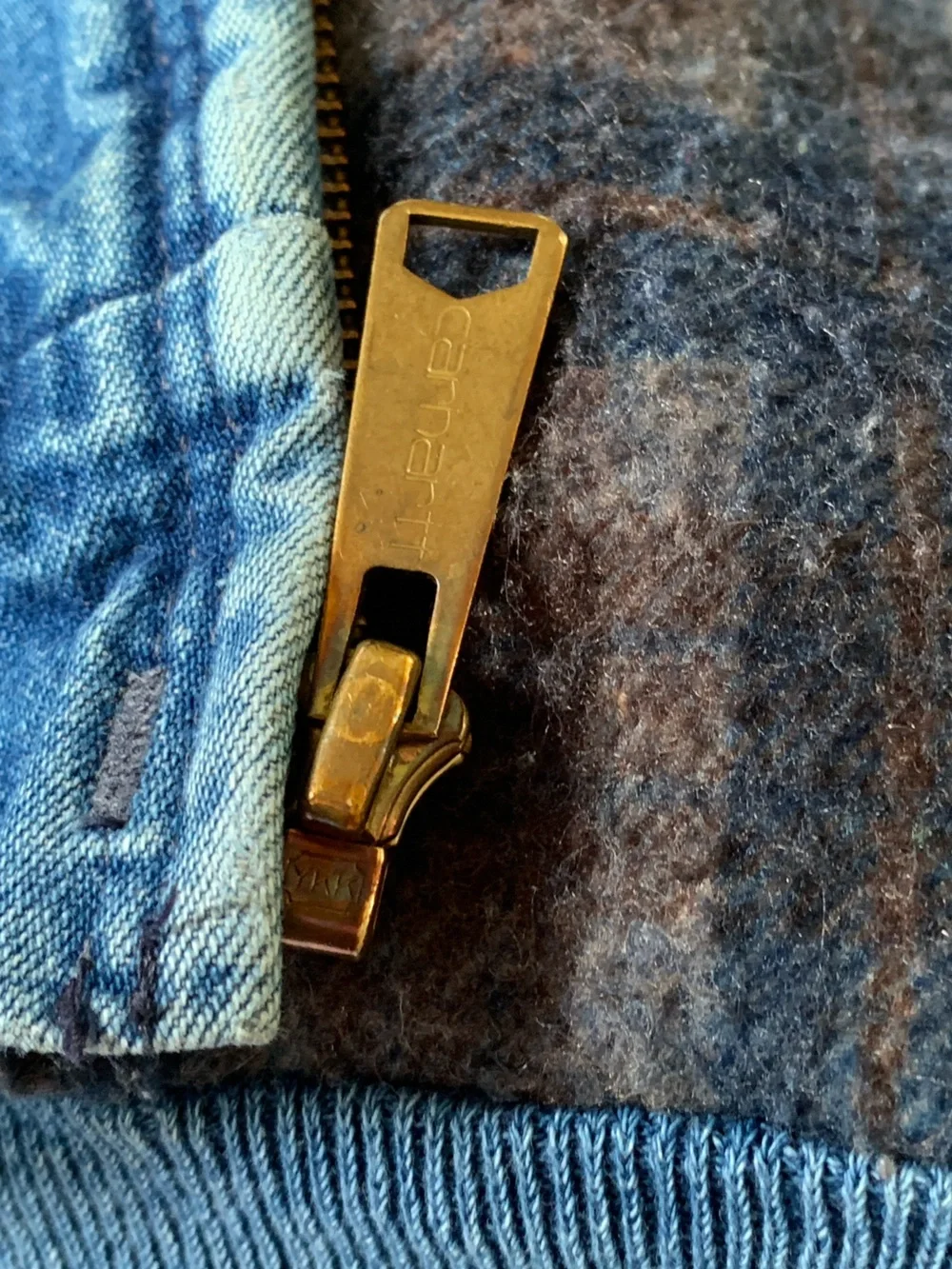 Carhartt Vintage Blanket Lined Blue Jean Denim Kid’s Hooded Jacket Chore Coat 3T